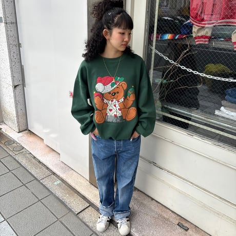 90s USA製　Russell クリスマスベアースウェット