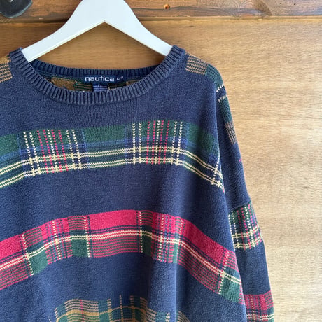 90s NAUTICA 3色チェックニット