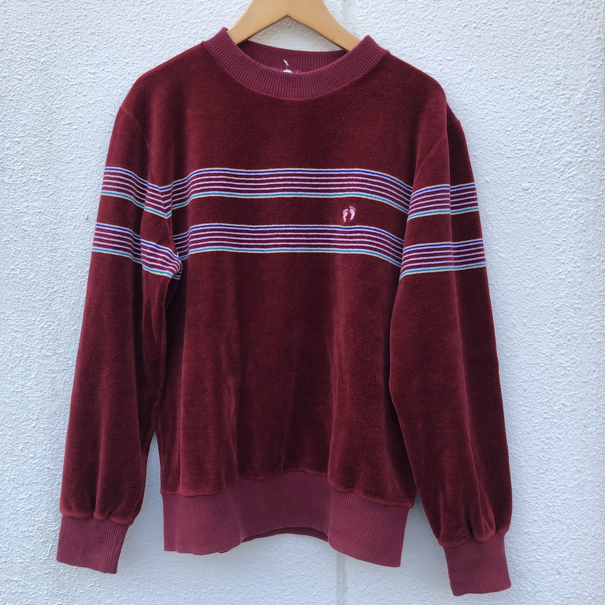 90s HANG TEN ベロアボーダースウェットシャツ 黒 デッドストック