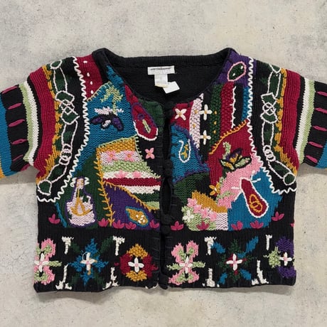 カラフル総柄刺繍ニットカーディガン