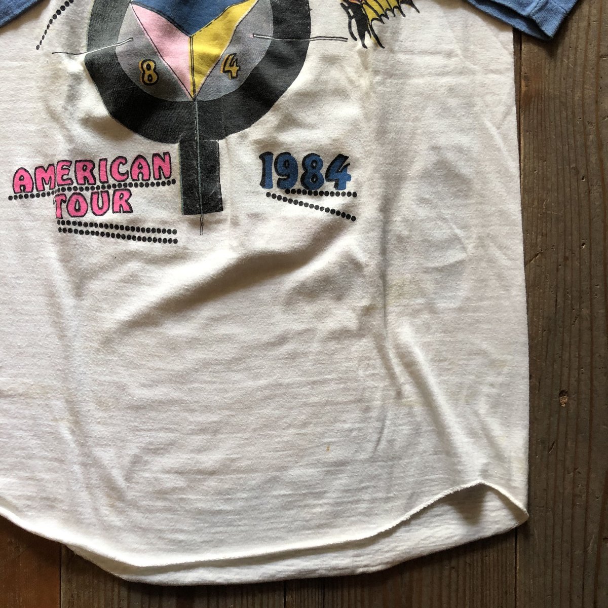 ’84年製!YES“ワールド·ツアー1984”BBシャツ(ラグラン)　グレー×白 84年製!YES“ワールド·ツアー1984”BBシャツ(ラグラン) グレー×白