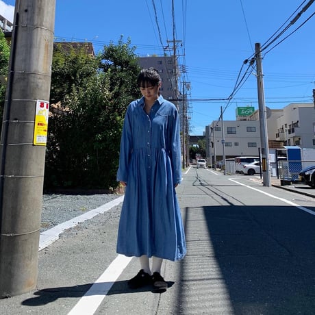 前あきデニムシャツワンピ