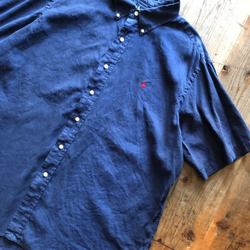Ralph Lauren リネン×コットン半袖無地シャツ XXL | CUSTOM FEVER