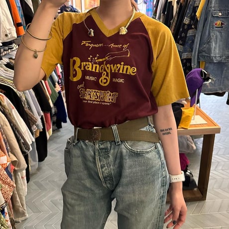 80年代USA製ＶネックラグランスリーブTシャツ