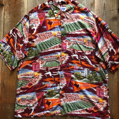 Reyn spooner フットボール総柄レーヨンシャツ
