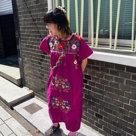 お花刺繍メキシカンワンピース