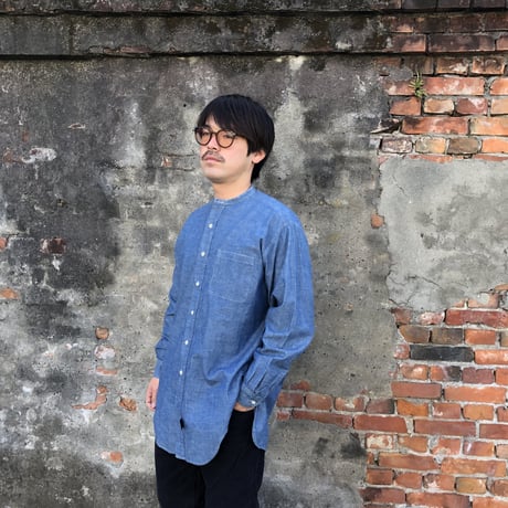 〝RRL〝 RALPH LAURENノーカラーコットンシャンブレーシャツ