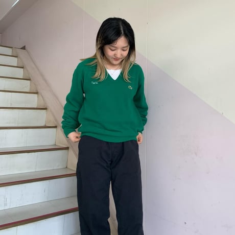 LACOSTE Vネックアクリルニット