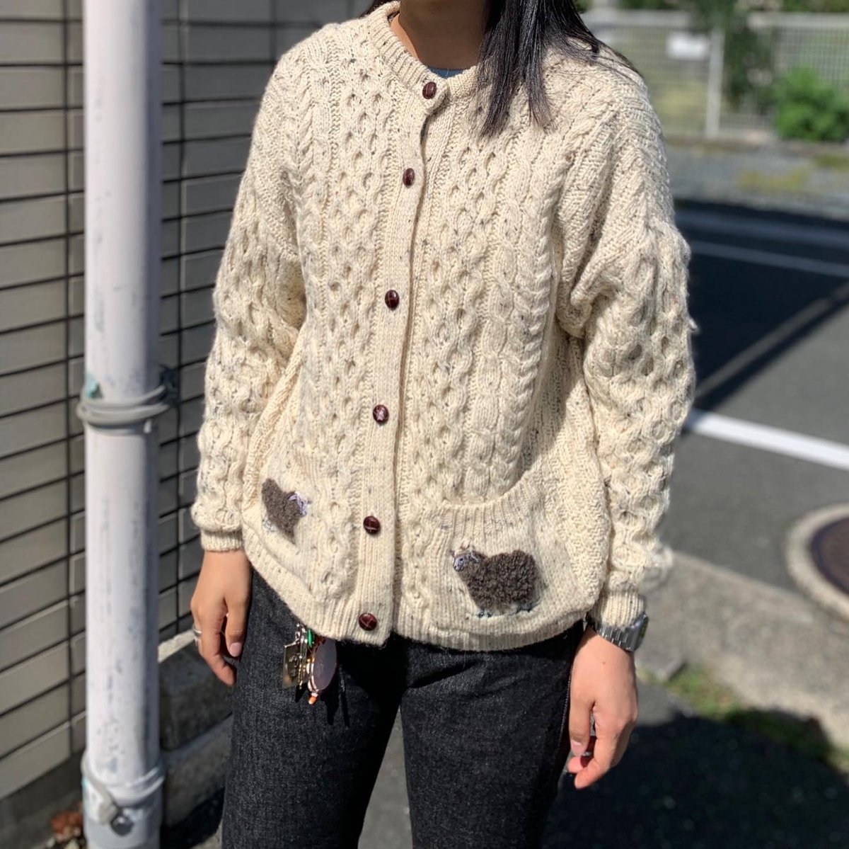 AIGLEフィッシャーマンカーデ 羊デザインフィッシャーマンニットカーディガン | CUSTOM FEVER