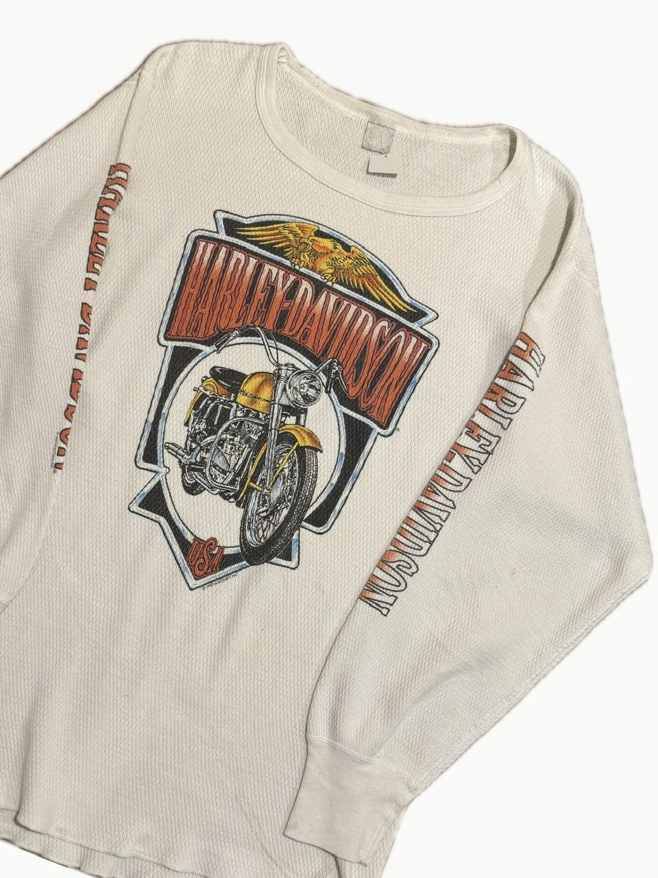 90's HARLEY DAVIDSON 袖プリントサーマルロンT | CUSTOM FEVER