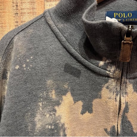 POLO ブリーチ加工 ハーフジップコットンニット