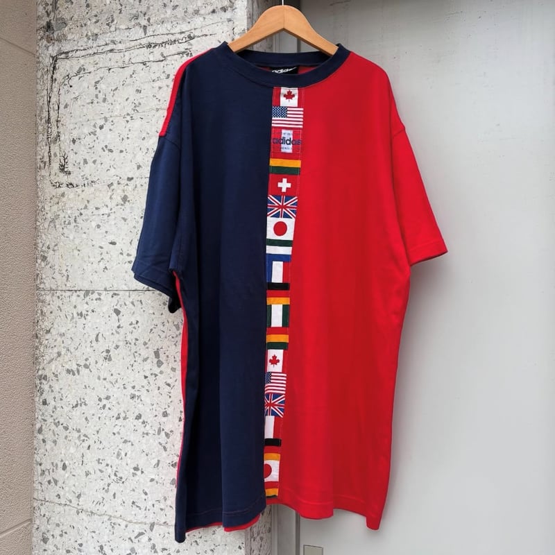 ビンテージ adidas オーバーサイズ フットボールシャツ 万国旗 80-90s