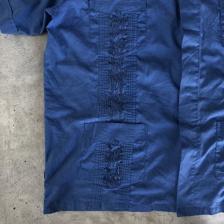 半袖キューバシャツ ブルー XL