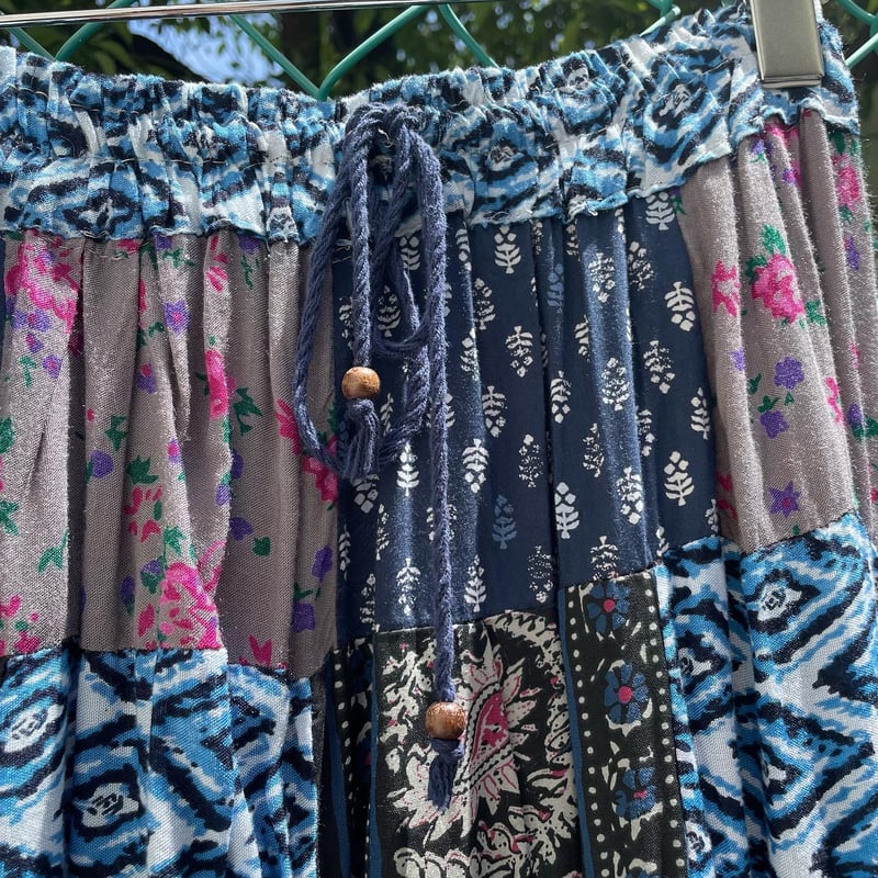 希少 古布 刺繍 パッチワーク ロングスカート （レーヨンパッチワーク 