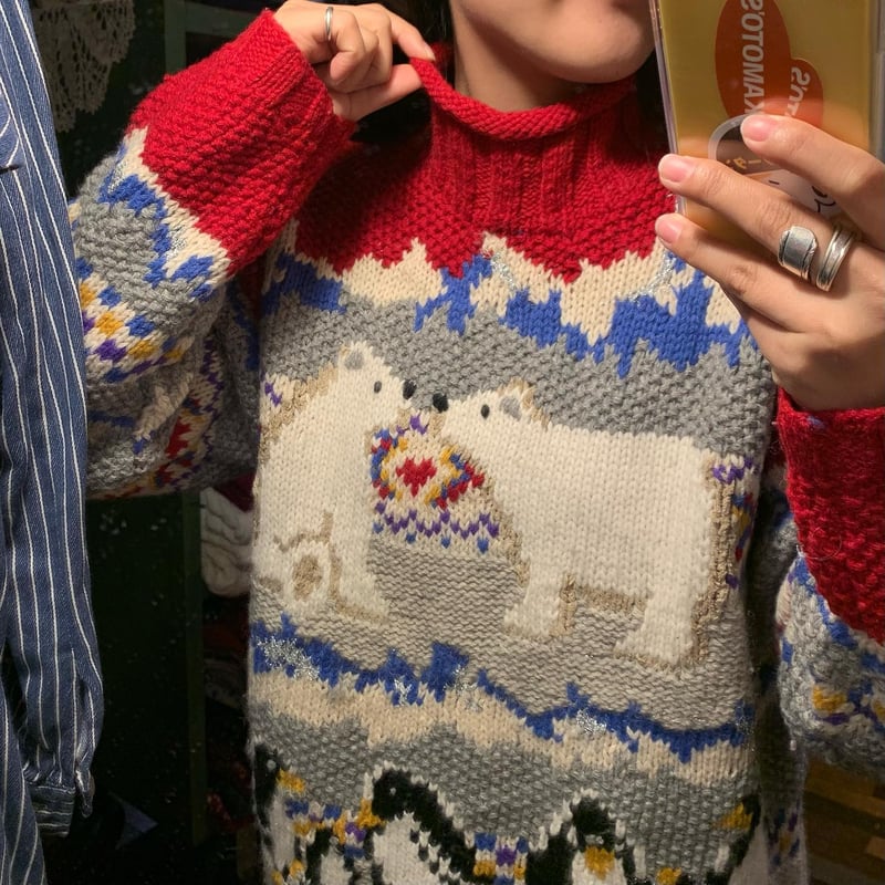 NKnit アニマルプリント ハイネックセーター