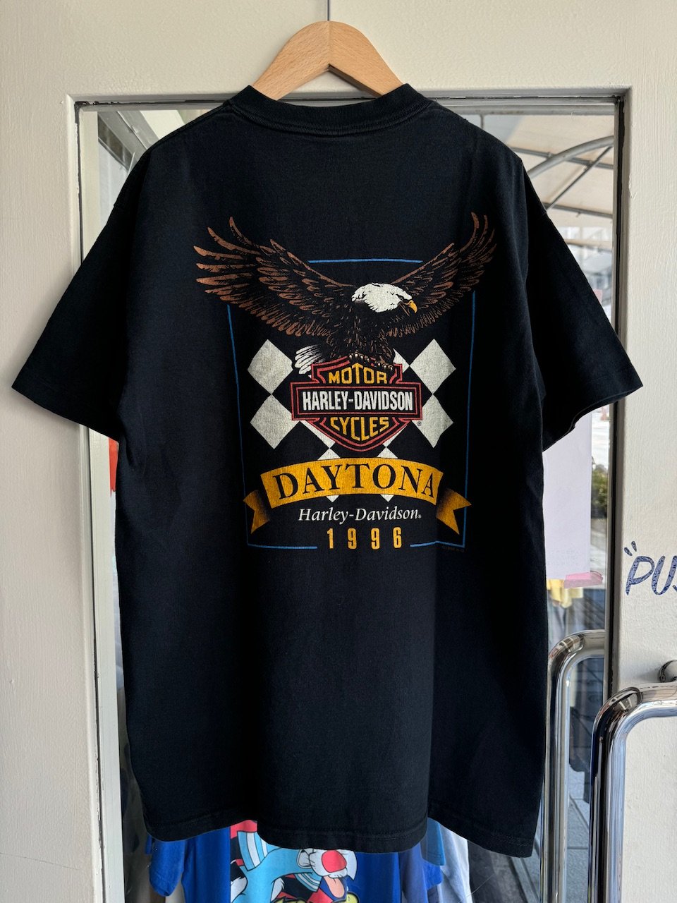 90's USA製HARLEY DAVIDSON ヘンリーネックプリントTシャツ | CUST