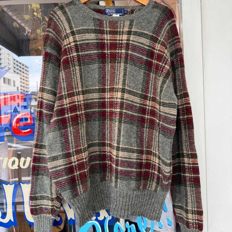 ラルフローレン ウール100％ ニット セーター タータンチェック柄