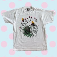 USA製 鳥×お花プリントTシャツ