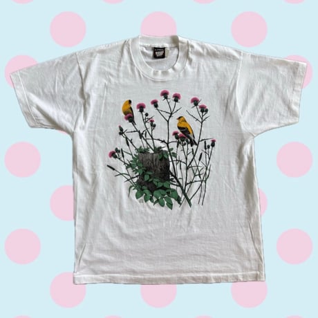 USA製 鳥×お花プリントTシャツ