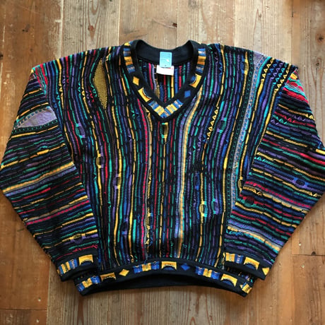 90's COOGI 3Dコットンニット Vネック