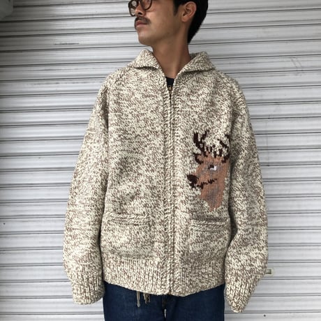 Vintage カウチンカーディガン 鹿 ショールカラー