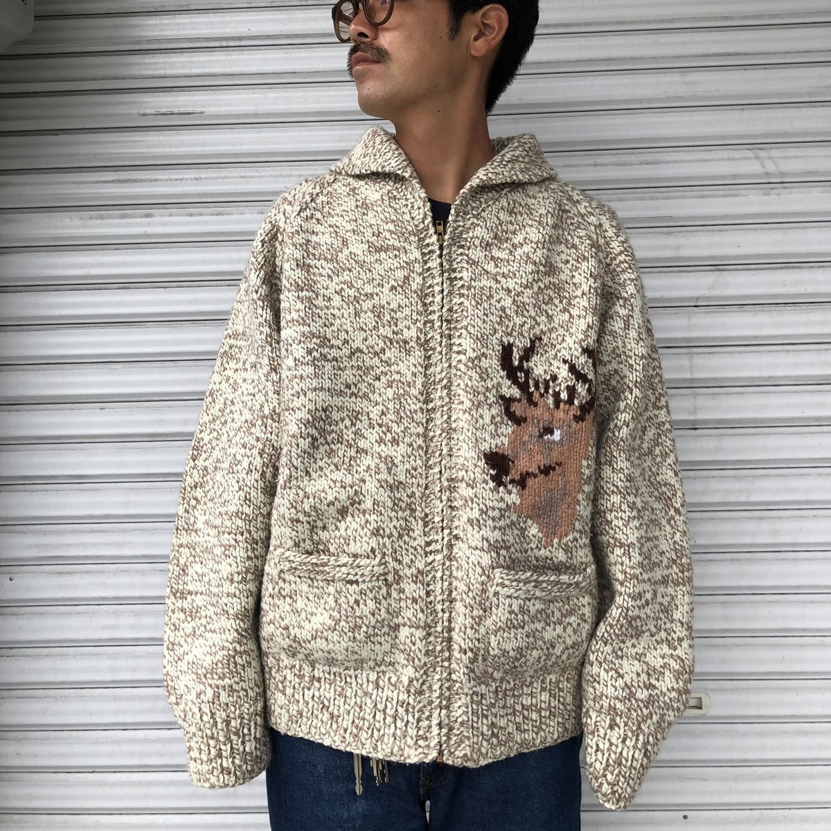 Vintage カウチンカーディガン 鹿 ショールカラー | CUSTOM FEVER