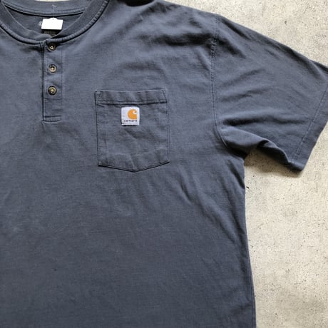 Carhartt ワンポイントポケ付きヘンリーT グレーXL,ダークネイビー3XL
