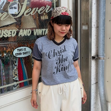 70〜80s USA製RUSSELL VネックリンガーTシャツ