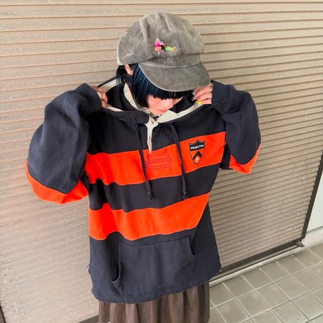 Champion ボーダーハーフボタンフーディー