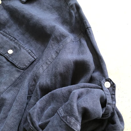 Ralph Laurenリネン長袖シャツ ネイビー XXL