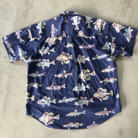 CHAPS魚柄半袖シャツ  XL