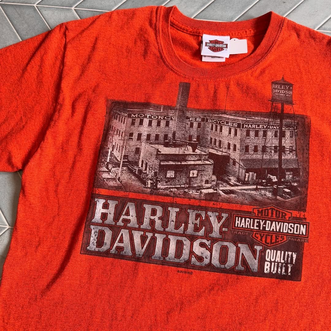 JERZEES × HARLEY DAVIDSON / ジャージーズ/HARLEY DAVIDSON/両面プリント/トライバル柄/Tシャツ/XL/オレンジ Harley-Davidson 両面プリントTシャツ | CUSTOM FEVER