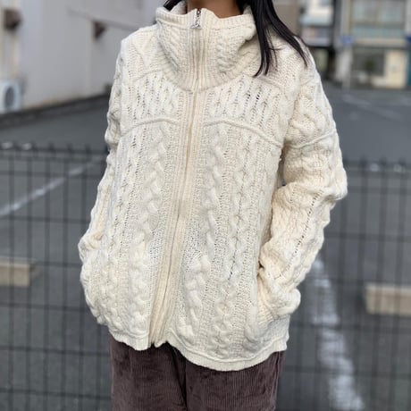 オフネックウールニットフルジップ