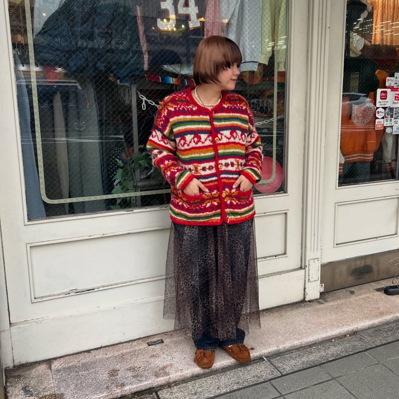 EXPRESS TRICOT 総柄ニットカーディガン | CUSTOM FEVER