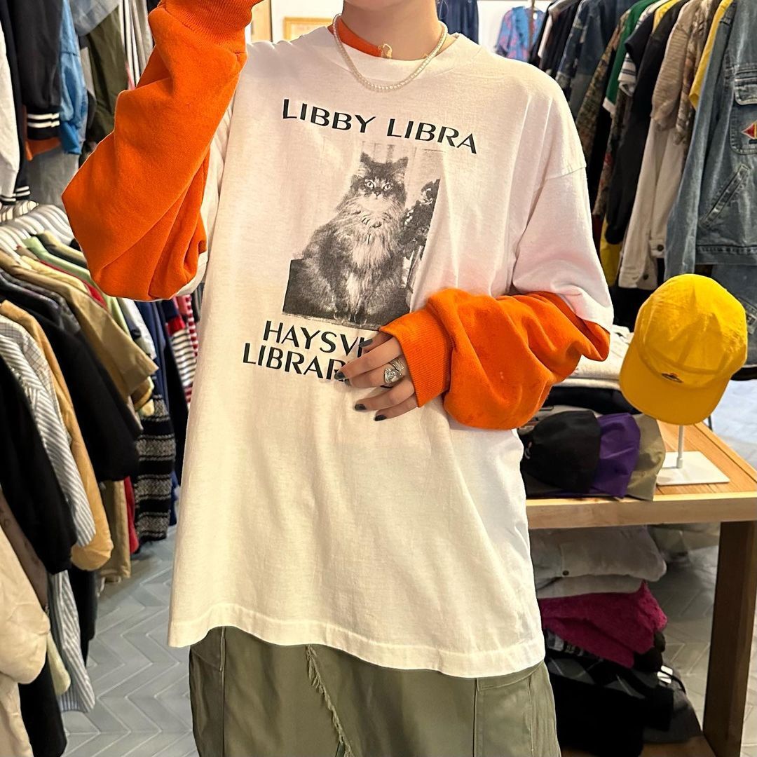 80年代USA製図書館猫フォトTシャツ | CUSTOM FEVER