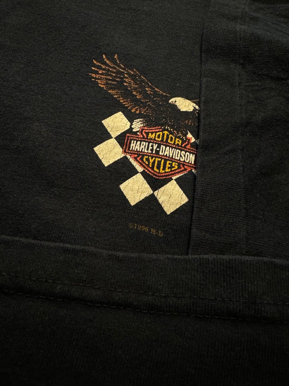 90's USA製HARLEY DAVIDSON ヘンリーネックプリントTシャツ 90's USA製HARLEY DAVIDSON ヘンリーネックプリントTシャツ
