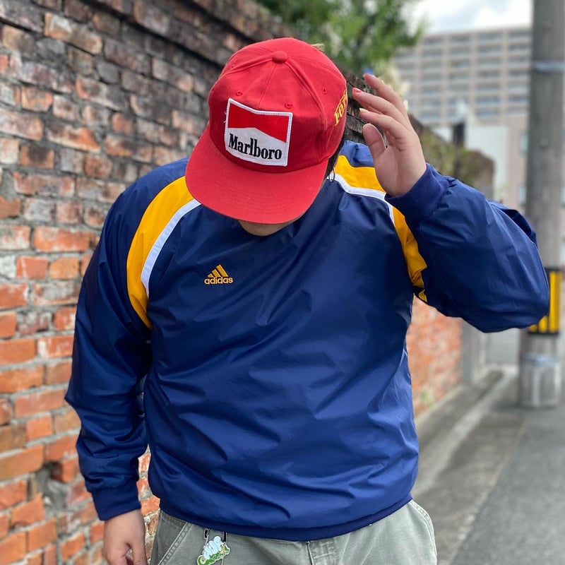 adidas ナイロンプルオーバー アディダス 90s adidas Logo Nylon Pullover Jacket 青オレンジ M アディダス