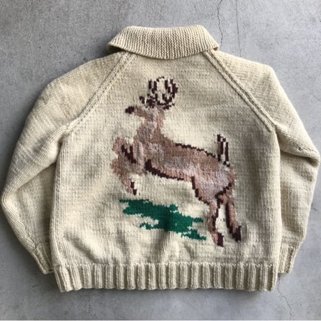 Vintage カウチンカーディガン 鹿 ショールカラー