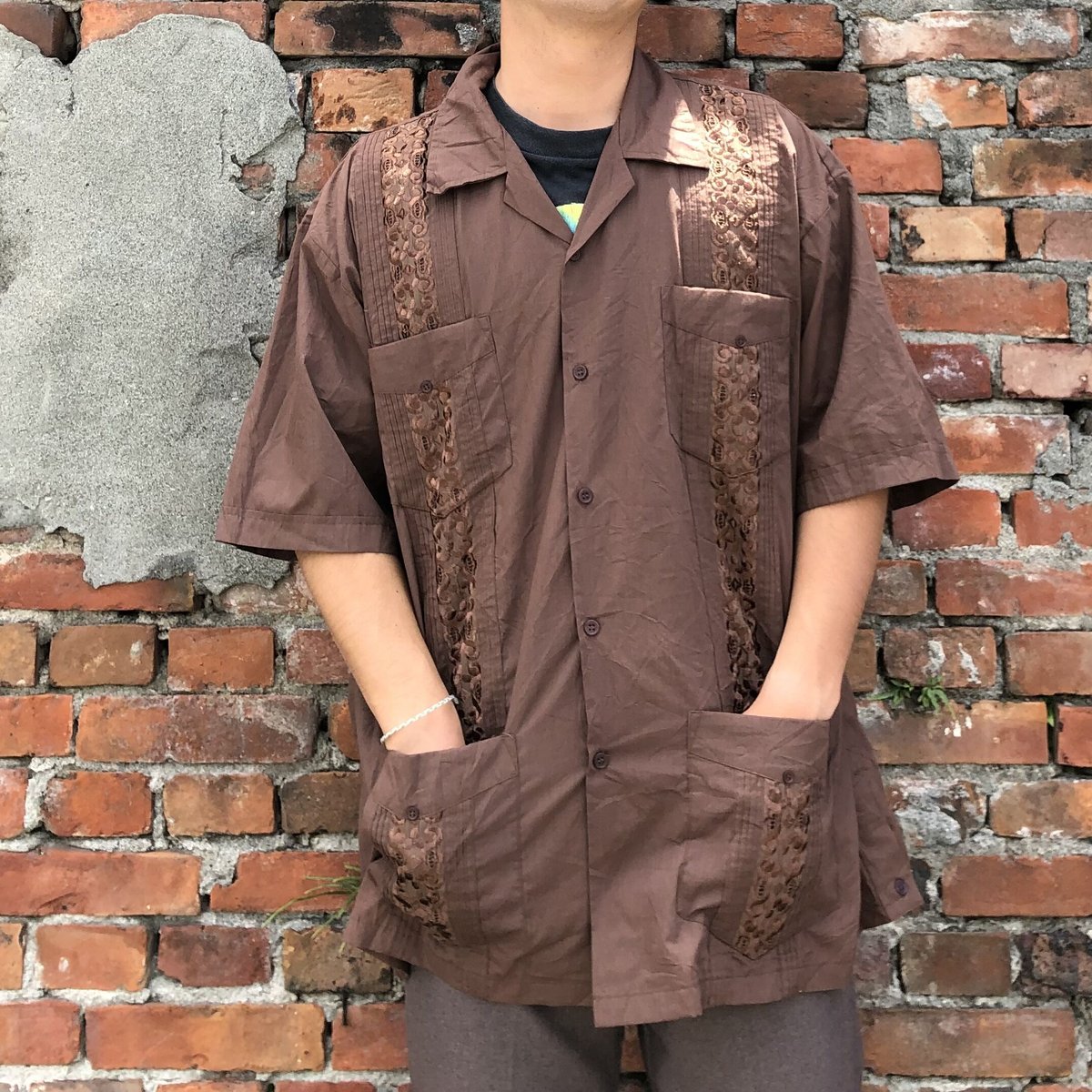 ★限定出品★ CUBAVERA キューバ 半袖シャツ レーヨン ブラウン茶 XL 半袖キューバシャツ ブラウンXXL | CUSTOM FEVER