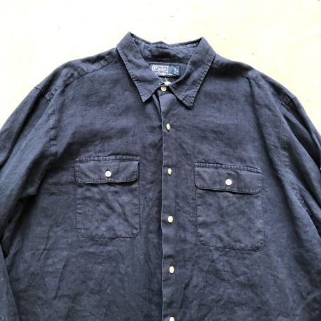 Ralph Laurenリネン長袖シャツ ネイビー XXL