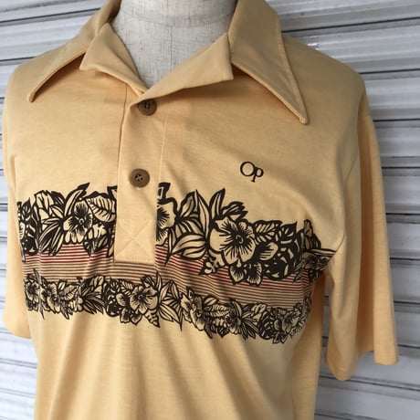 USA製70's〜 OCEAN PACIFICボーダー オールドサーフポロ  S