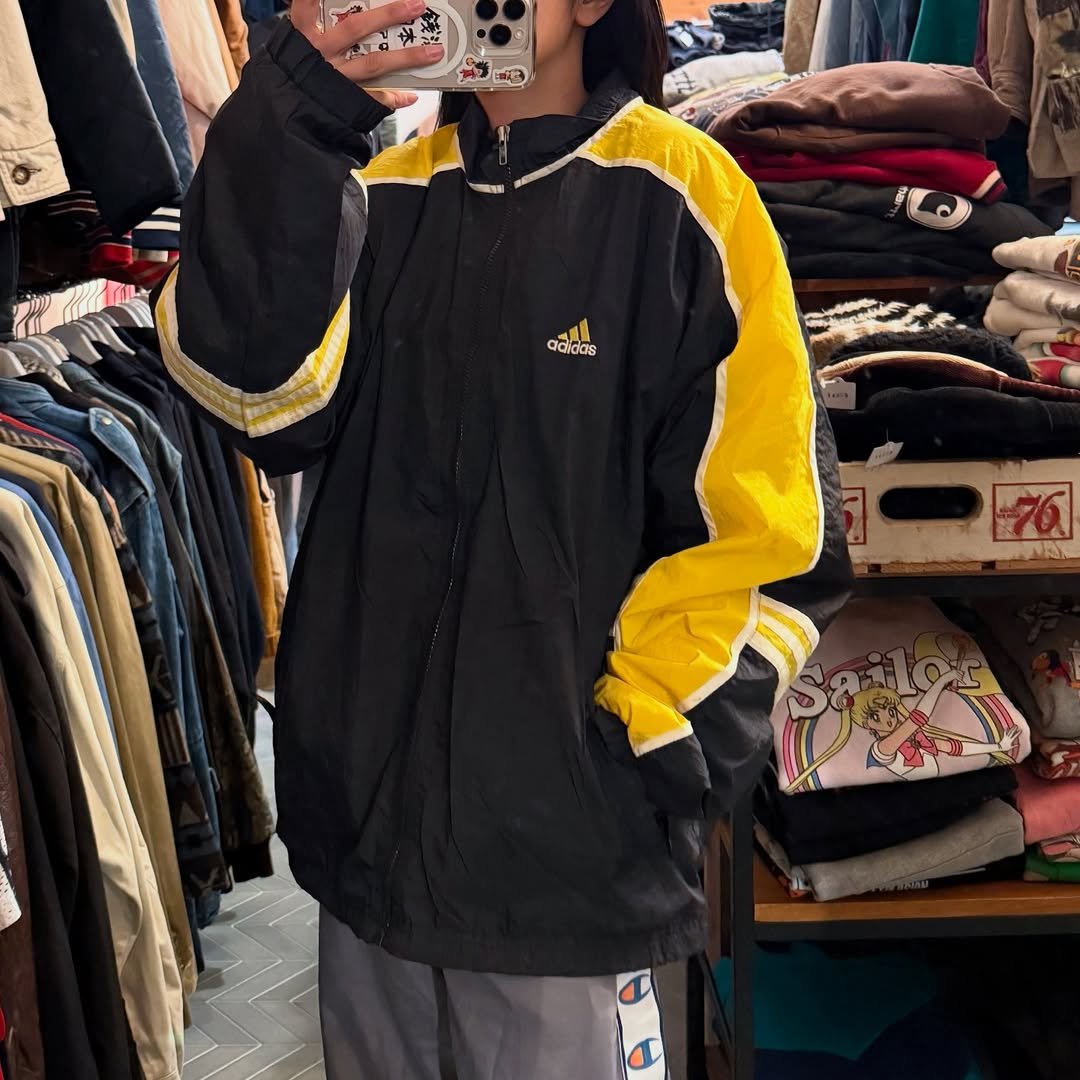 adidas90s フード付きナイロンジャケット 黒/クリーム レディース] 1990s ヴィンテージ アディダス ナイロン