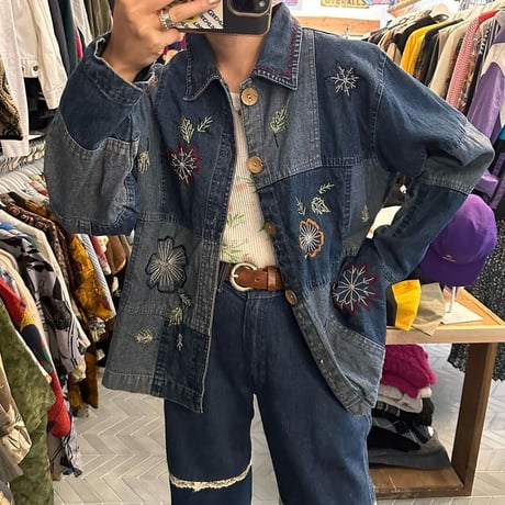 パッチワークデニム刺繍ジャケット
