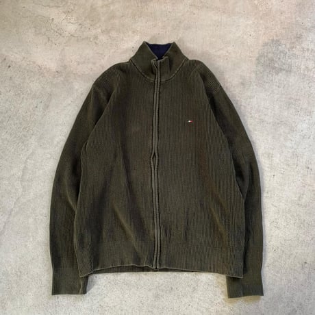 TOMMYリブ編みコットンニットフルジップ