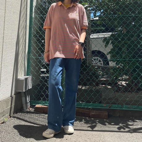 POLOオレンジ細ボーダーポロシャツ