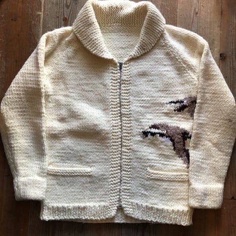 Vintage カウチンカーディガン 鳥 ショールカラー