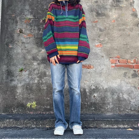 マルチボーダーハーフジップフリース