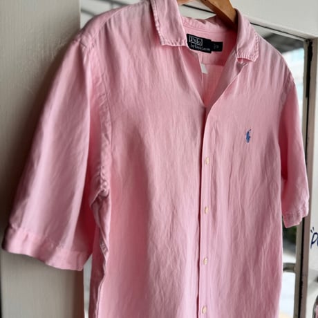 90's Ralph Lauren 半袖シルクリネン混無地シャツ S