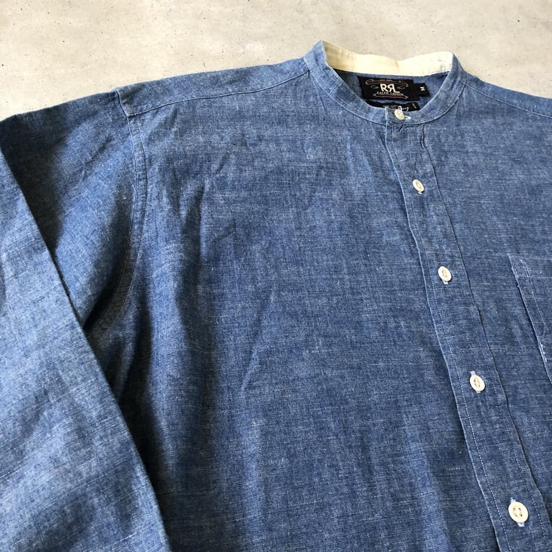 RRL〝 RALPH LAURENノーカラーコットンシャンブレーシャツ RRL〝 RALPH LAURENノーカラーコットンシャンブレーシャツ