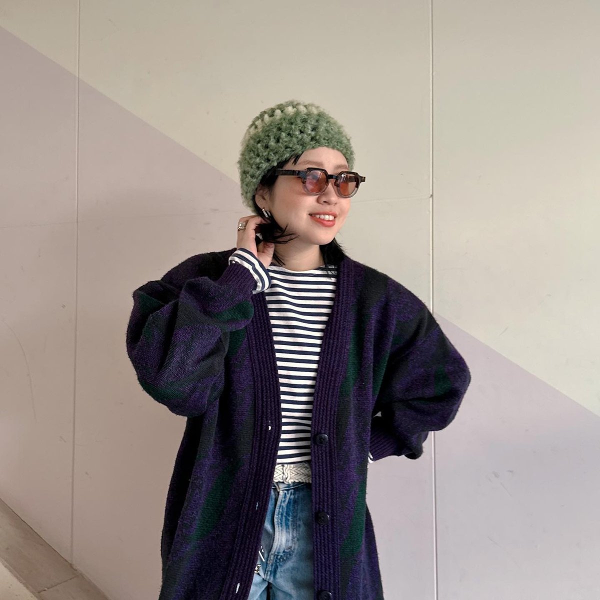 古着 キッドモヘア ロングカーディガン 紫 パープル メキシコ産 ハンドメイド キッドモヘア ロングカーディガン 紫 パープル メキシコ産